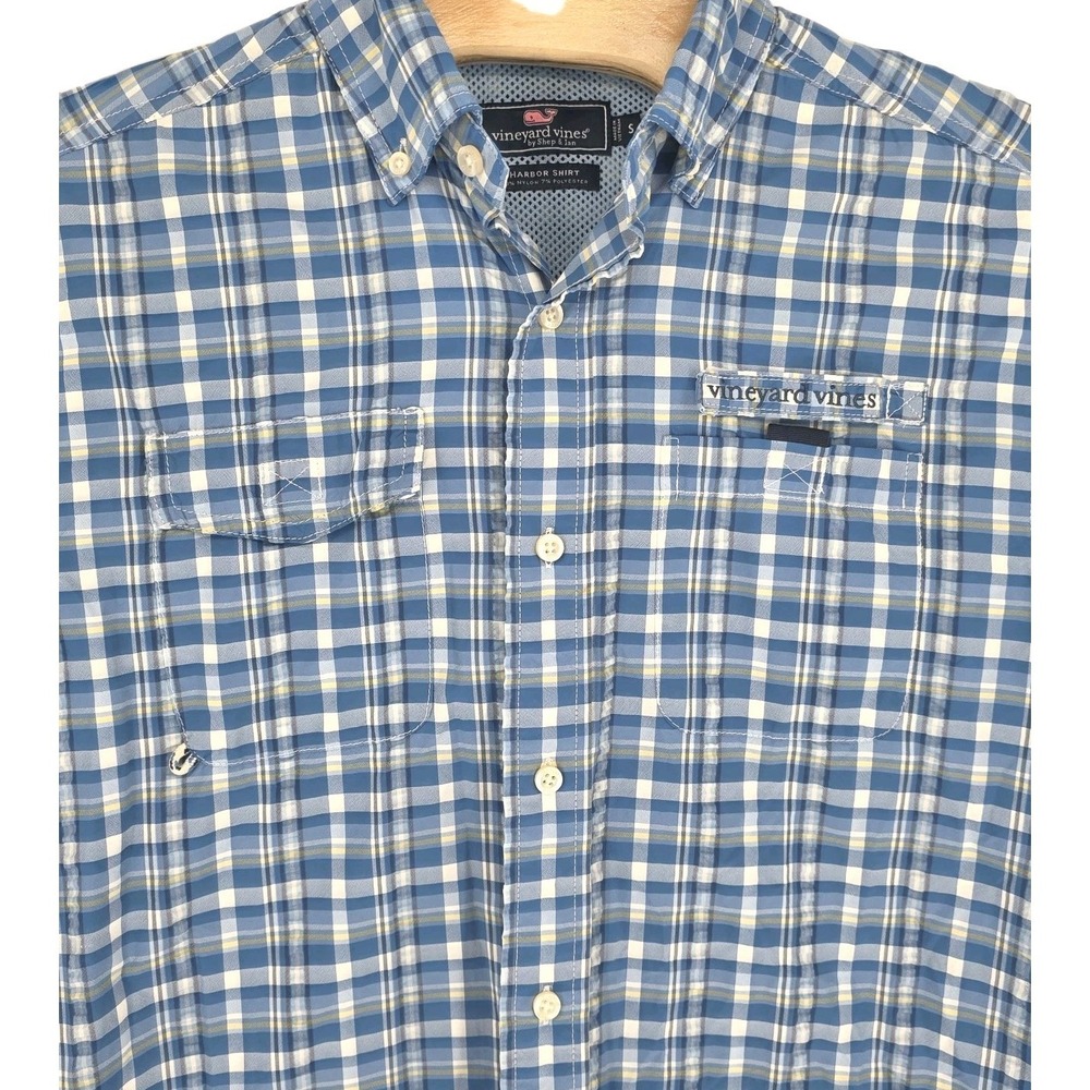 Vineyard Vines Performance Shirt Mens Small Blue Gingham Check Harbor Mesh - Picture 3 of 8